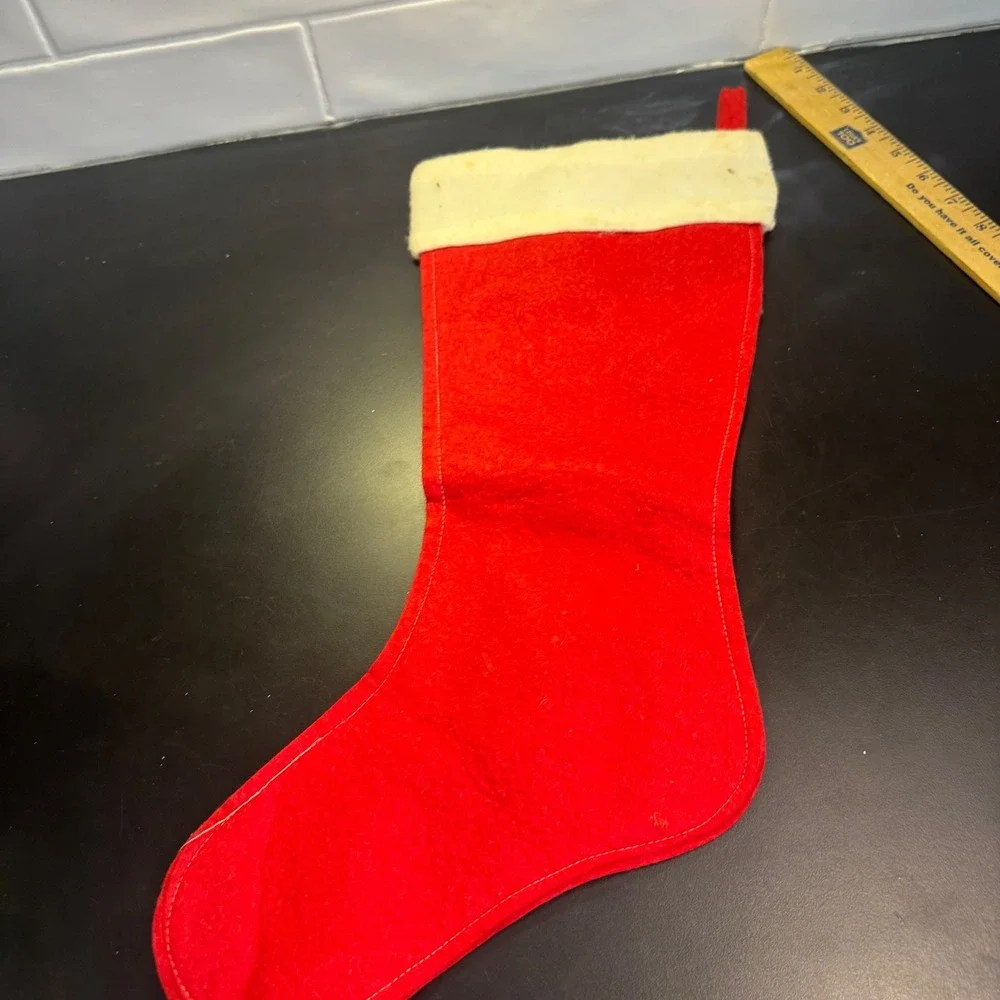 Vintage Christmas Stocking Red 20in Angel Moon Stars Felt Sequin Handmade MCM